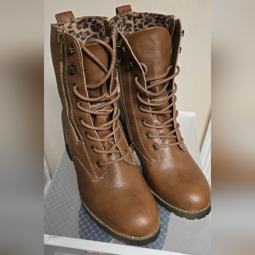 Sun + Stone Brown Lace-Up Combat Boots